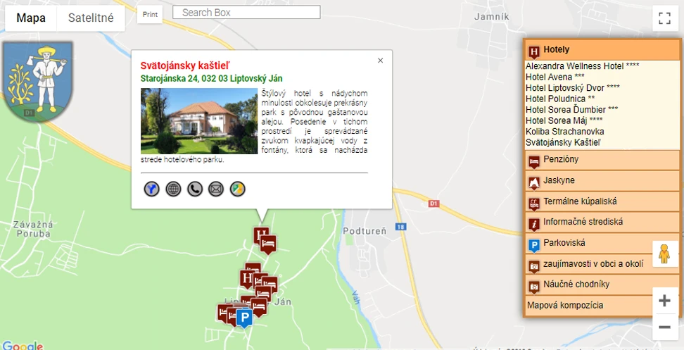Ukážka: Mapa obce Liptovský Ján – interaktívna mapa s legendou